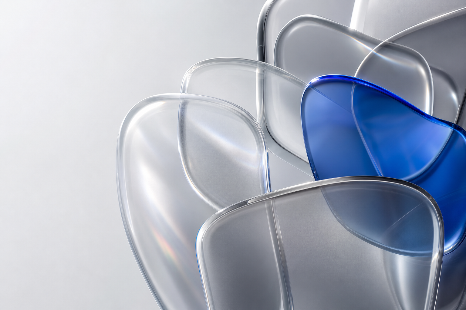 Layered panes of frosted glass with one cobalt pane