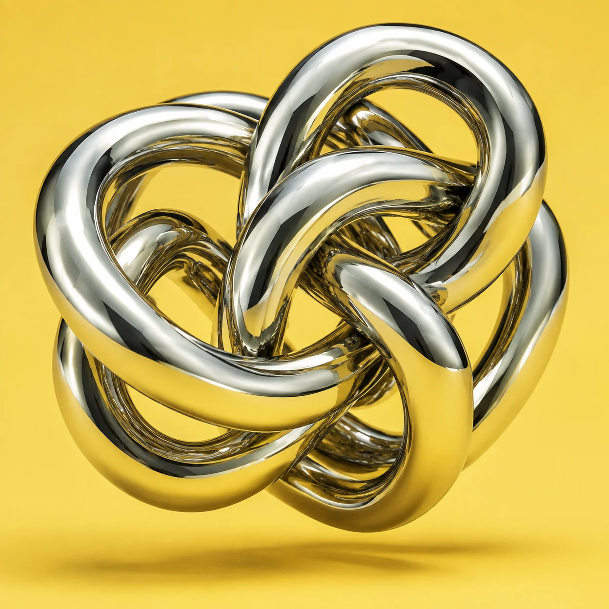 A polished chrome knot, a tangible tangle of connected ideas
