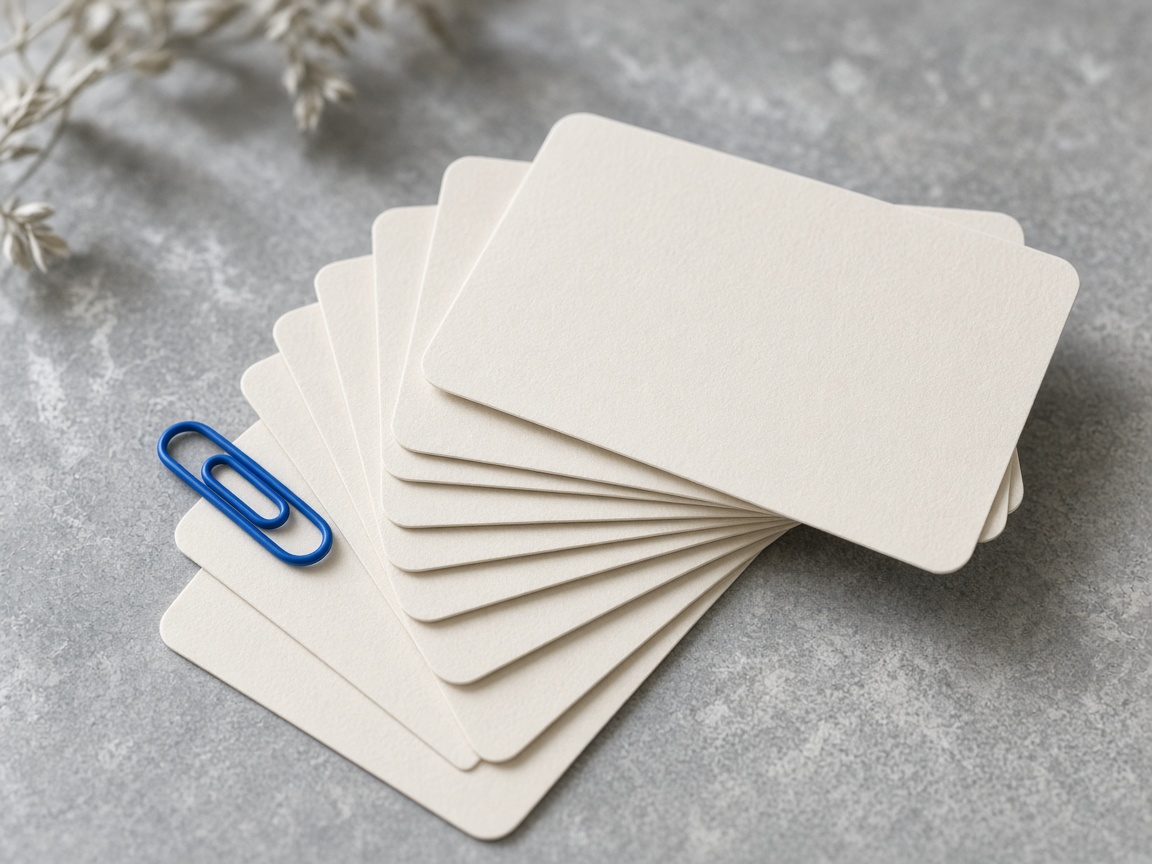 Blank index cards on a cool grey table