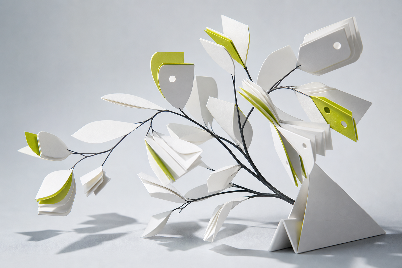 White paper leaves connected by dark branches
